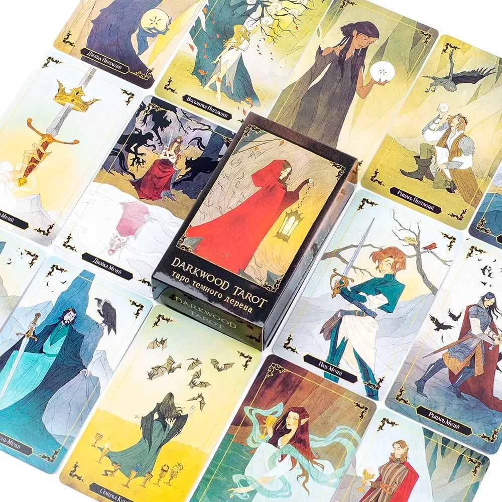 таро темного дерева Darkwood Tarot 78 Cards Pack Russian Visions Divination Edition Pakli Társasjátékok 10,3x6cm