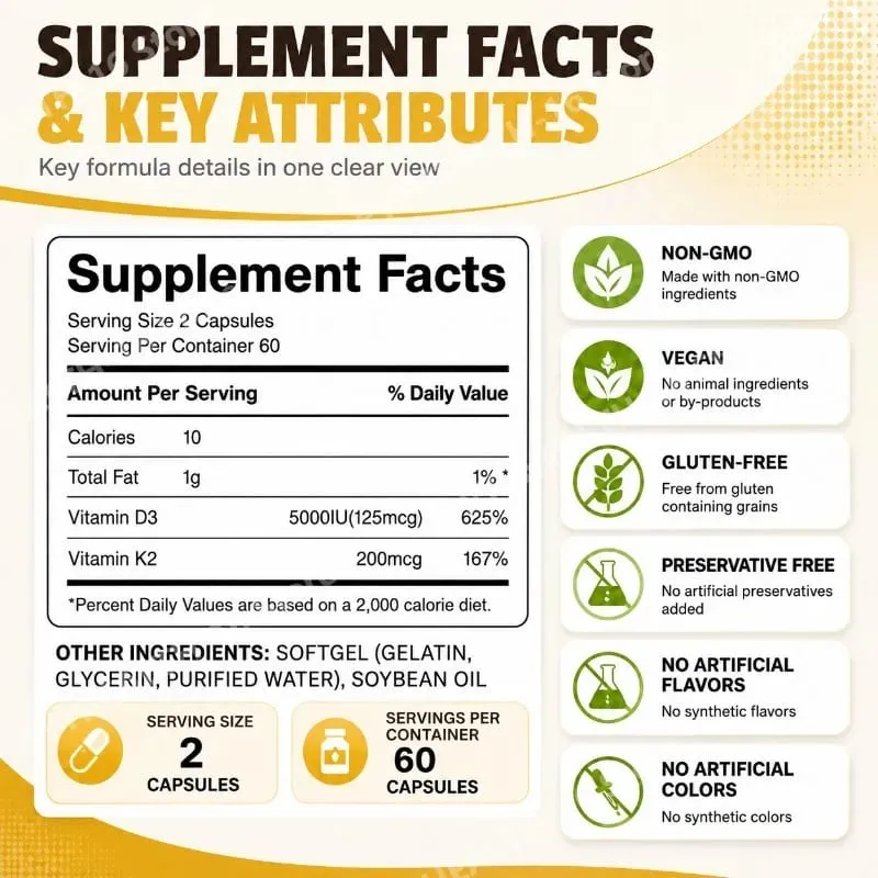 Googeer Vitamin D3 & K2 Capsules with Immune System Support and Bone Formation Support for Calcium Absorption 120 Capsules