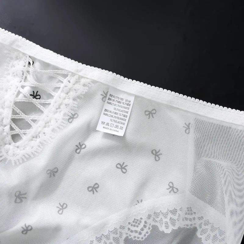 Sexy Lace Mens Briefs 3D Pouch Floral Edge High Elastic Sweet Heart Bow Print Mesh Splicing Underwear