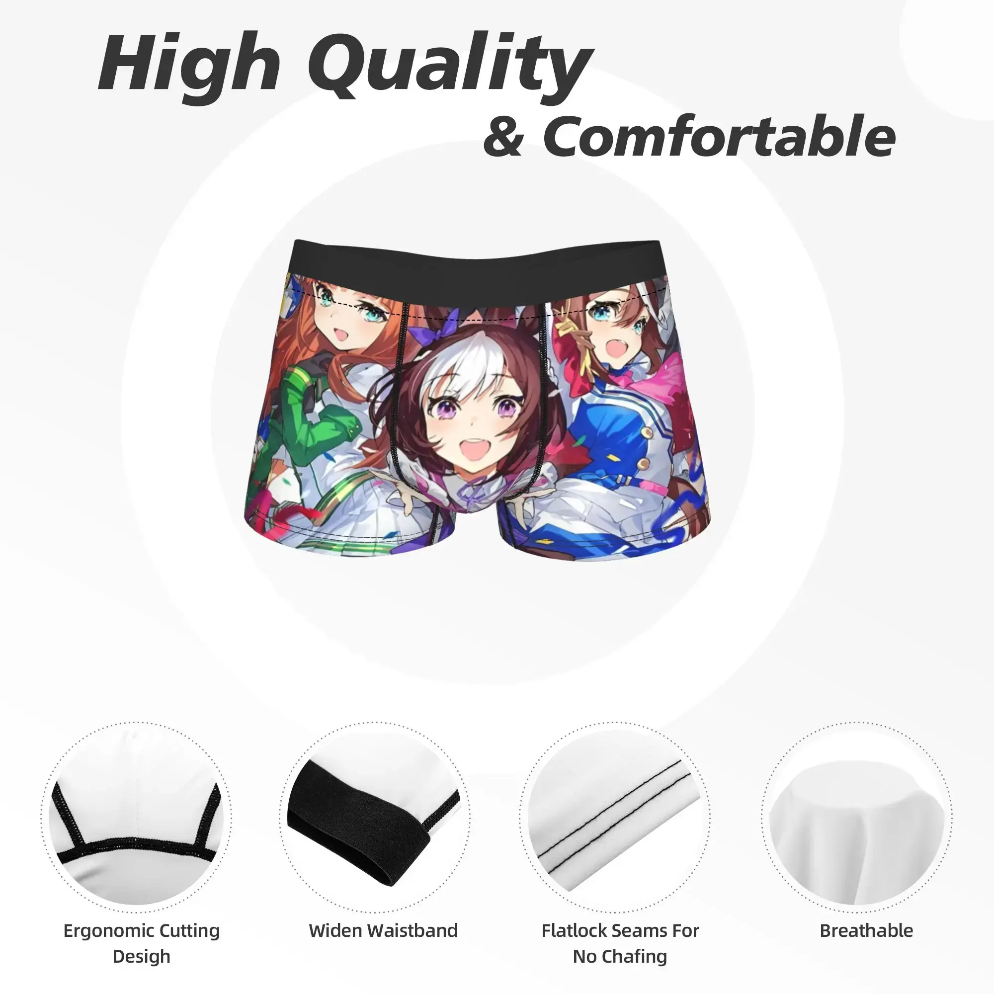 Men Uma musume Pretty Derby Anime Underwear Humor Boxer Briefs Shorts Panties Male Breathable Underpants Plus Size