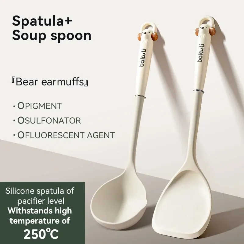 Új, továbbfejlesztett konyhai edény 3 részes készlet - Szilikon spatula rizs és leveses kanál hőálló, tapadásmentes főzőeszközök