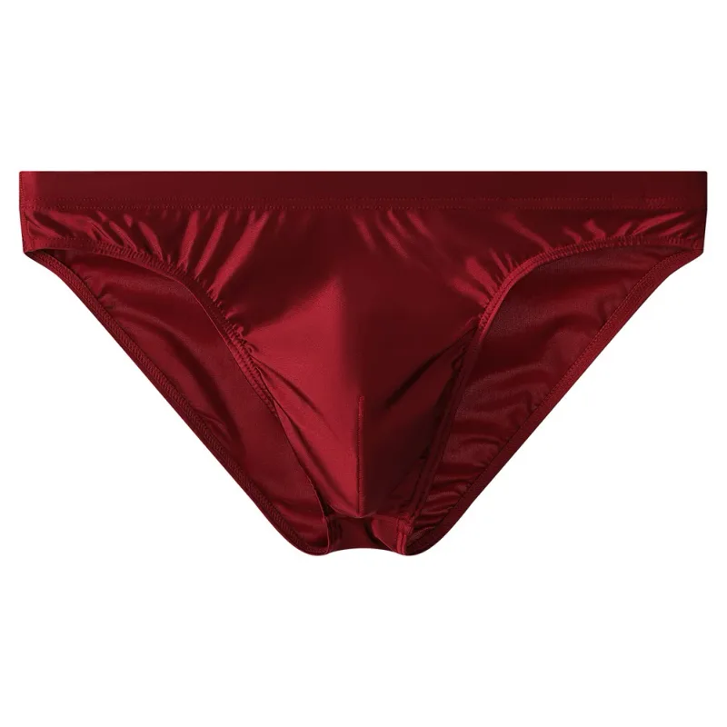 Luxury Brown Satin Men's Bikini Briefs High Elastic Waistband Smooth Shiny Underpants With 3D Contour Pouch Breathable Intimates