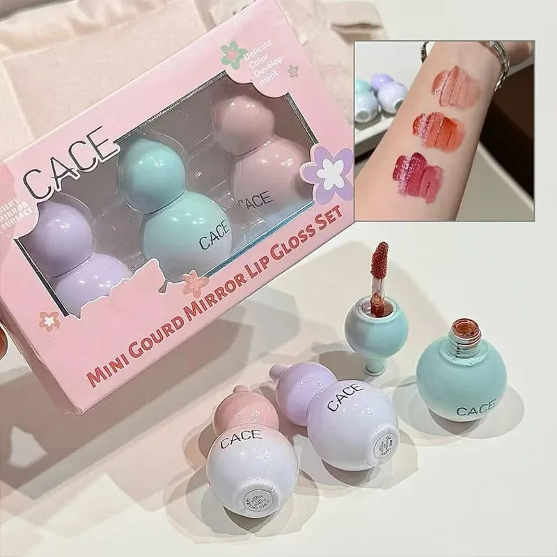 Mini Gourd Design Lip Glaze 3 Χρωμάτων Σετ Μακιγιάζ Διαρκείας Ενυδατικό Water Glass Lipgloss Tint Hydrating Lip Stain Cosmetic