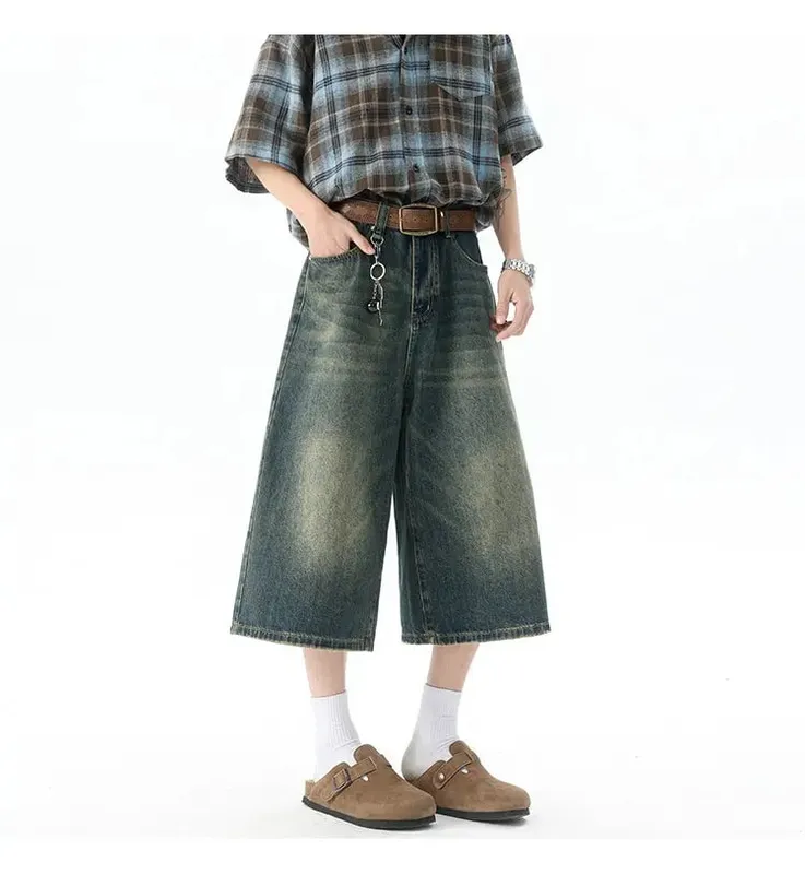 Több zsebes Cargo Nadrág Nyári Rövid Farmer Lakónadrág Hip Hop Utcai Ruházat Tágas farmer rövidnadrág Alkalmi széles szárú Capris nadrág 5XL-M