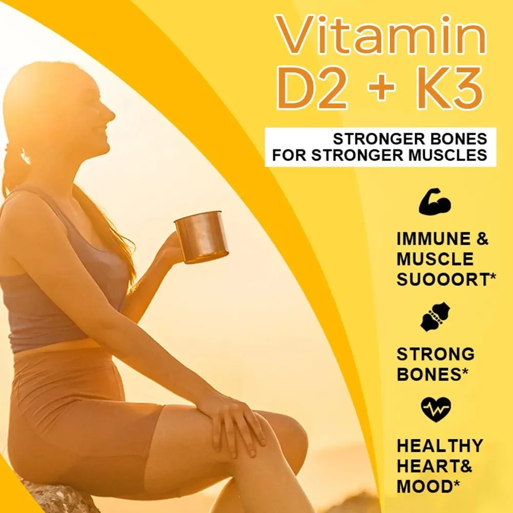 Vitamine D3 K2 - Supplement voor botgezondheid en immuunondersteuning - met 5000 IE vitamine D en 50 mcg vitamine K2 sojavrij