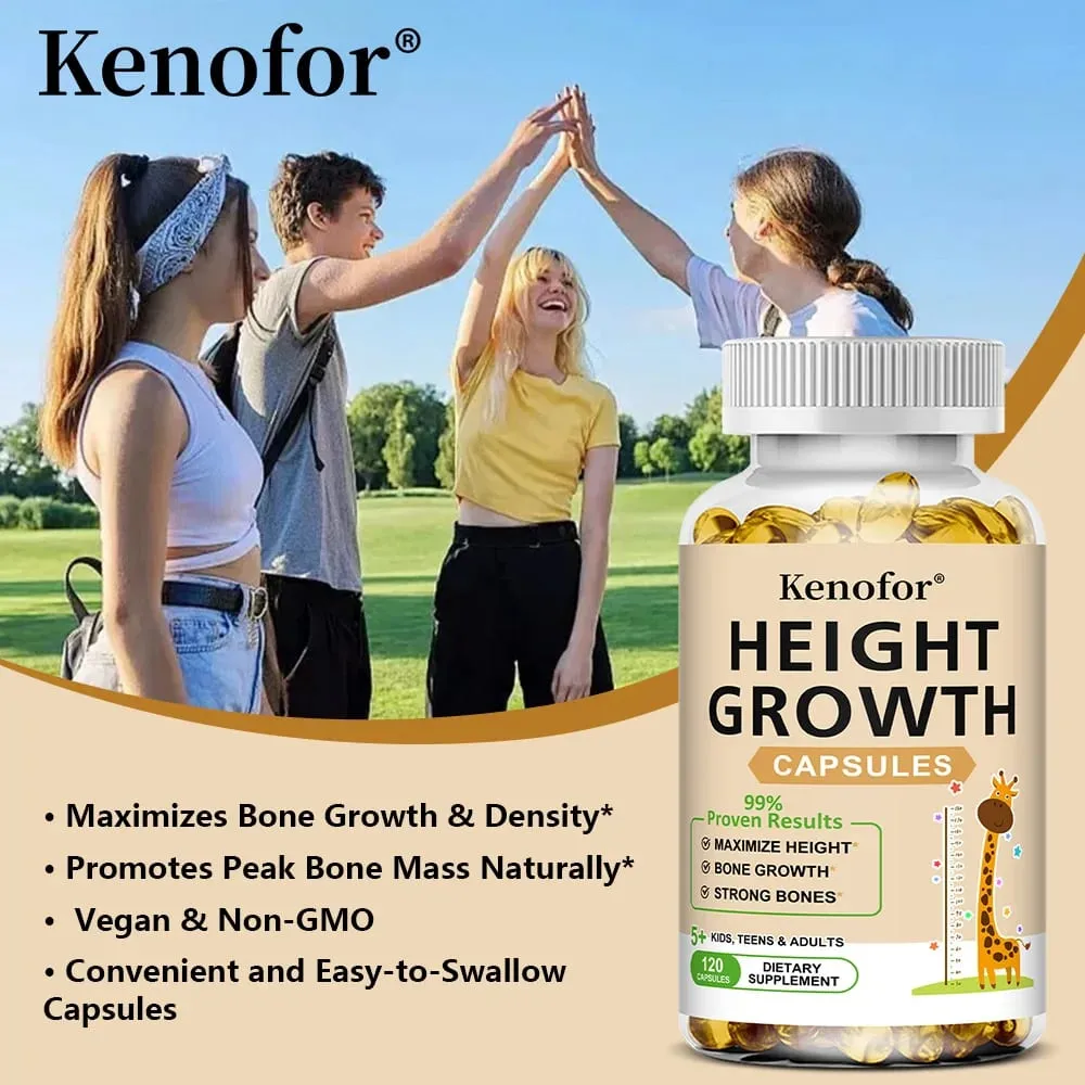 Height Growth Capsules - With Vitamins and Calcium - Increase Bone Strength Promotes Growth Adults Children