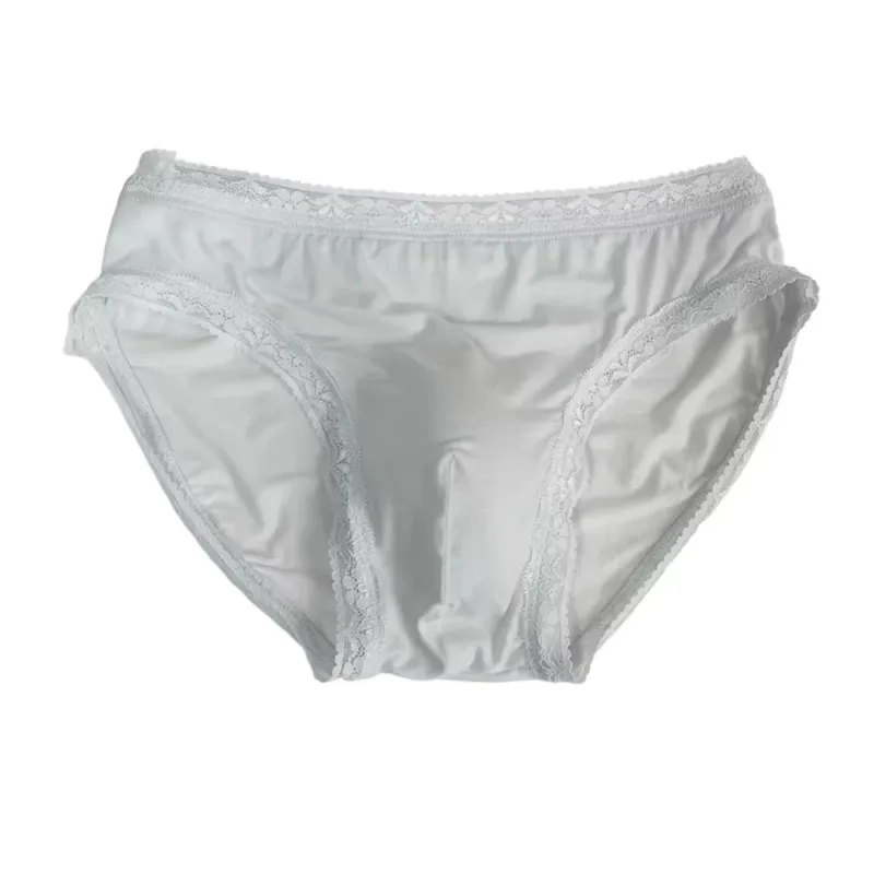 Breathable Ice Silk Men's Underwear Lingerie Low Waist Men's Lace Trim Briefs Panties U-Convex Pouch Brief Youth