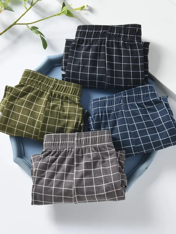 4 Piece Set Of Plaid Printed Elderly Aro Pants Casual And Loose Men's Boxer Shorts Comfortable And Breathable Underwear