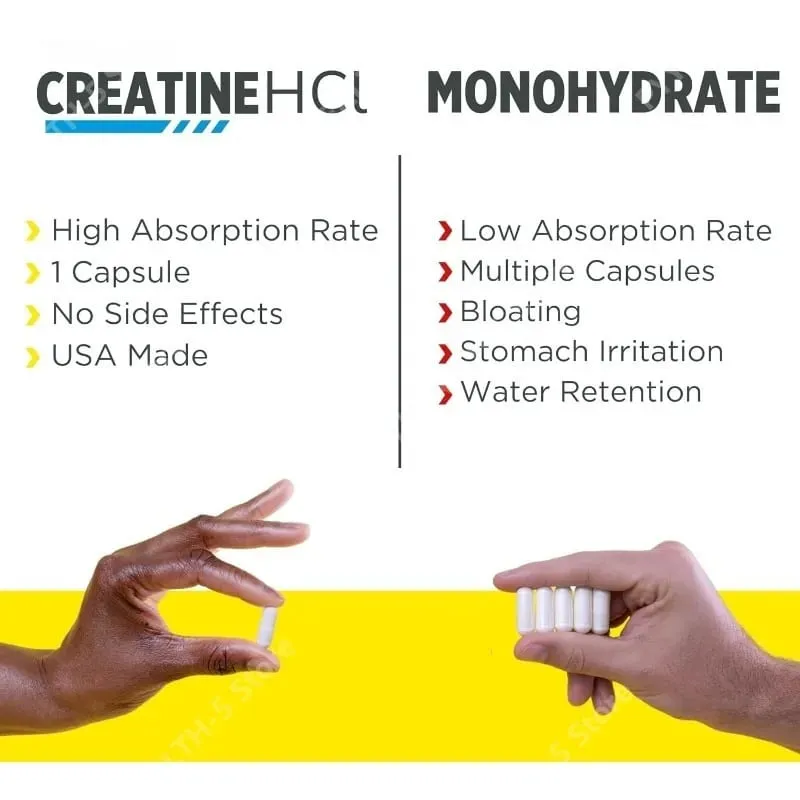 Creatine HCl Capsules Muscle Cognitive Cellular Energy Support | No Bloating or Cramps Creatine Pills (90 Capsules)
