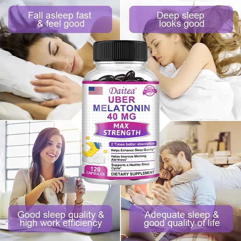 Daitea Super Melatonin Capsules-40mg Contain Vitamin C Help You Fall Asleep Faster Relieve Insomnia and Improve Sleep Quality