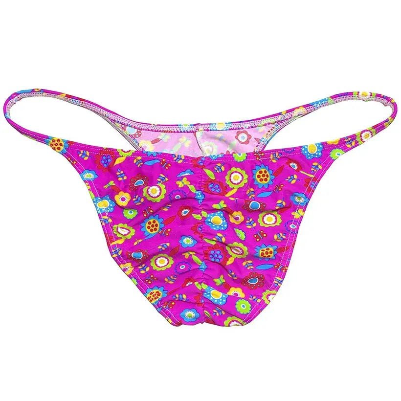 Men's Cheeky Briefs Underwear Pouch Male Ruched Bikini Swimwear Sexy Underpants High Elasticity, Low Waist, Floral Print sexy