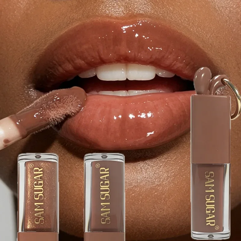 1 τμχ Mirror Gold Shiny Brown Rabbit Lip Gloss Moisturizing Plumping Lip Gloss Liquid Lipstick Matte Chocolate Brown Lip Tint Tone