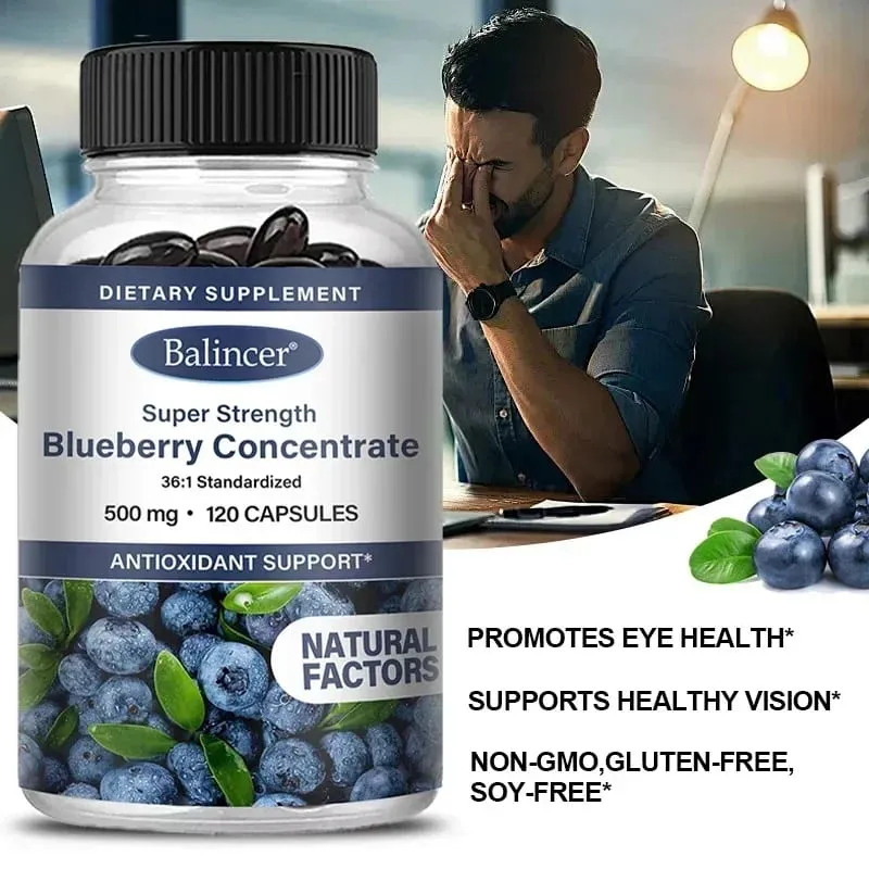 Blåbärskapslar - 500 mg bra för hjärnan Hjärtats hälsa Ögonvård Antioxidant främjar slät hud - 120 kapslar