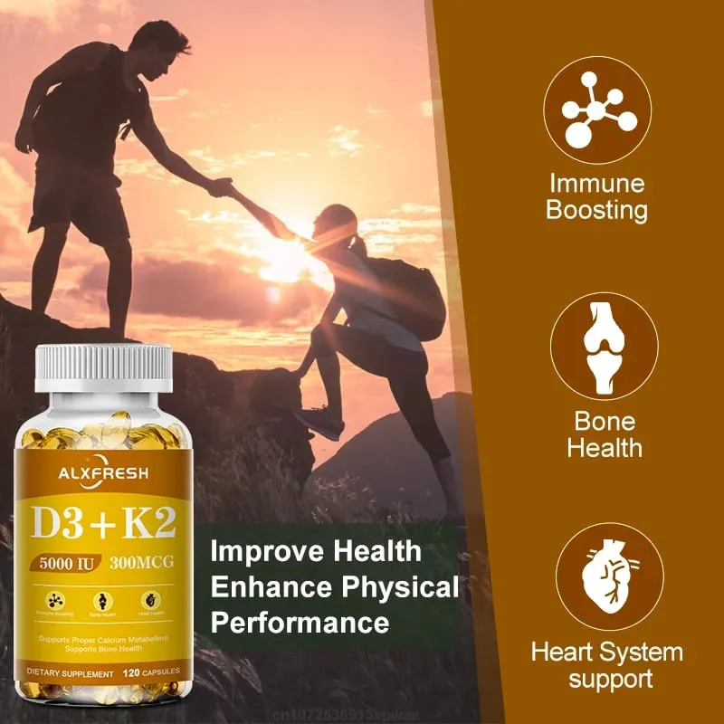 Alxfresh Vitamin D3K2 Capsule Calcium Absorption Bone &Joint Immune System Support Collagen Boosting Skin Health Supplement