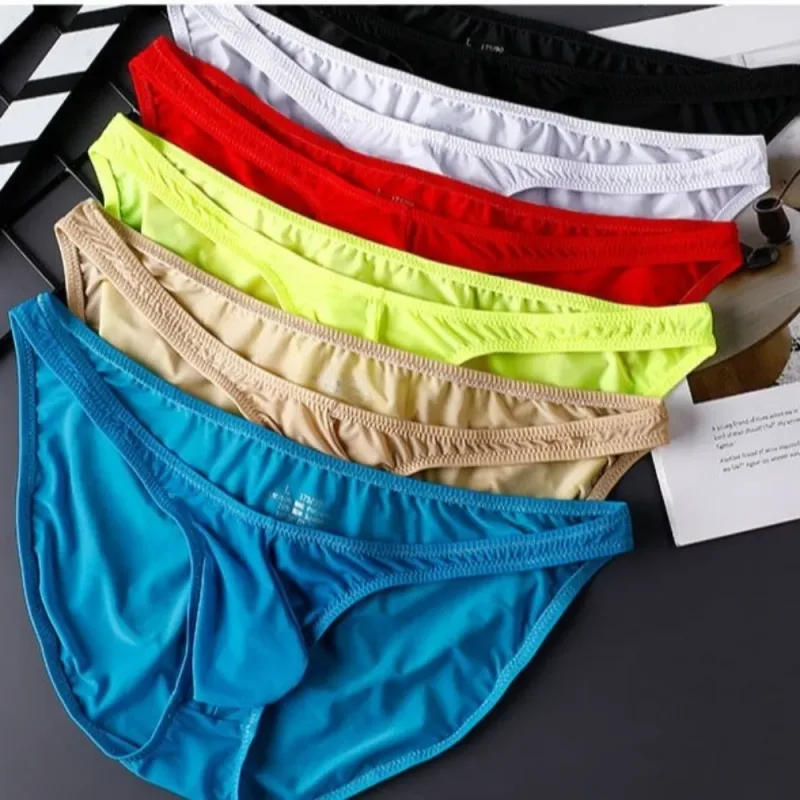 Quick-Dry Ultra-Thin Ice Silk Briefs Low Waist Seamless Men Underwear U-Pouch Lingerie Mesh Panties Travel