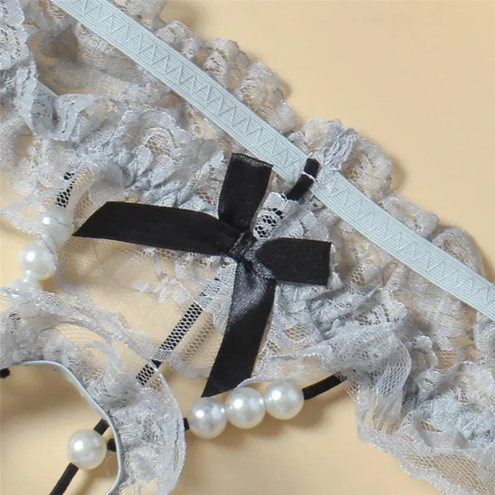 Men Lace T-Back Underwear Bow Elastic Waist G-String Pearl Lingeries For Man Sissy Panties Sexy Accessories Thongs Men's Panties