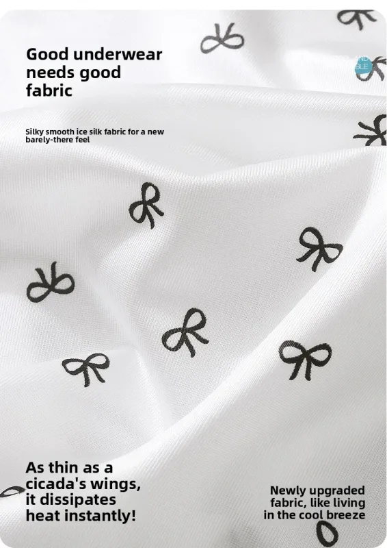 Male Seamless Ice Silk Briefs Cute Heart Bowknot Print 3D Molded Pouch Low Rise Soft Breathable Men Underpants