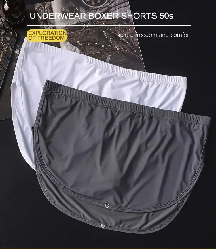 Men's Ice Silk Boxer Shorts Low Waist Breathable Underwear with Detachable Inner Lining Moisture Wicking Summer Panties