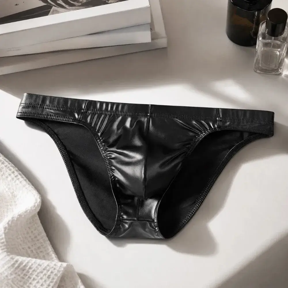 Comfortable Bulge Pouch Men Underwear Low Waist Lingerie Satin Silk Briefs Underpants Solid Color Panties Gifts