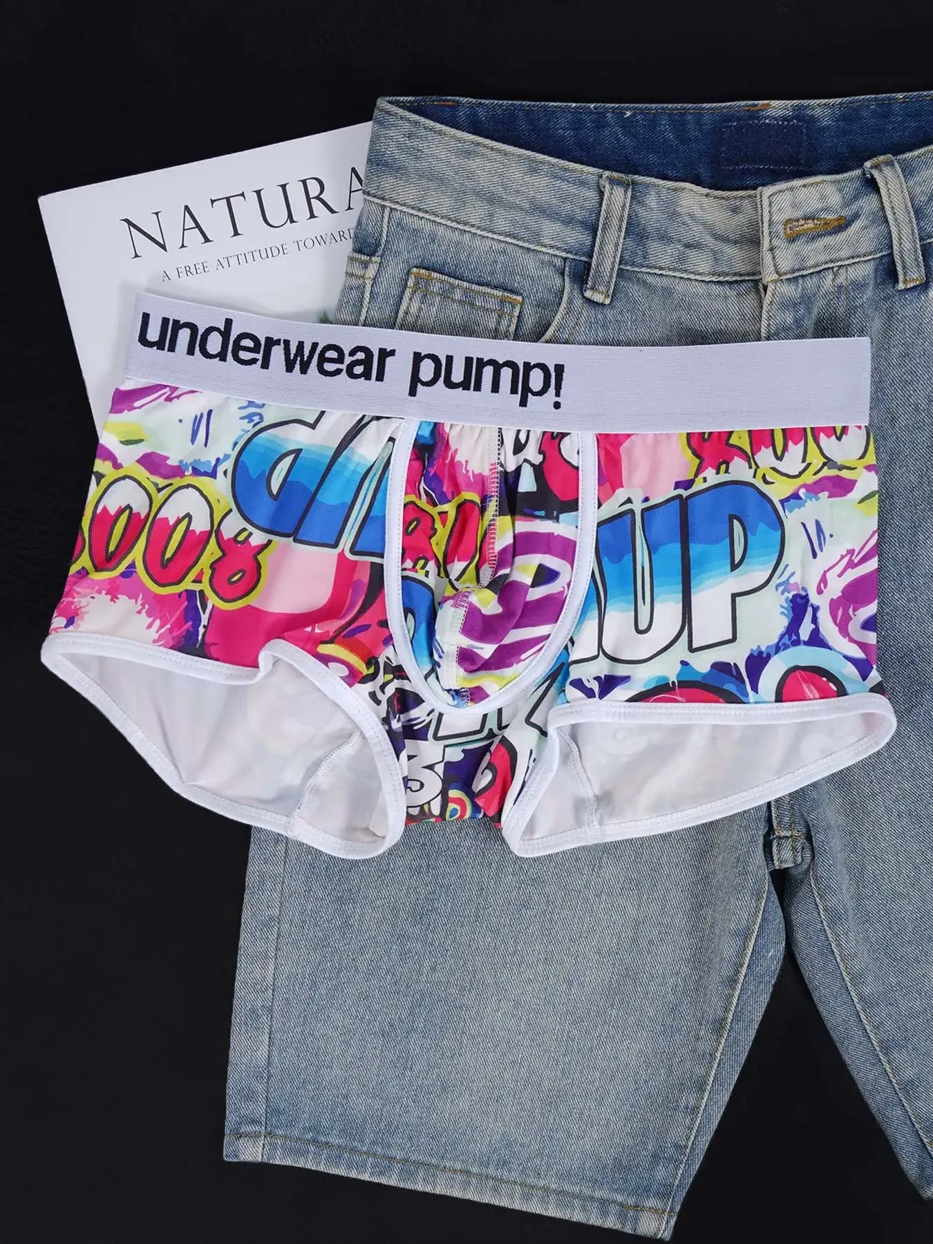1- 4PCS Men's Cotton Nylon Blend Boxer Briefs All-Over Graffiti Print Wide Elastic Waistband Non-Tight Fashion Sport Underwear