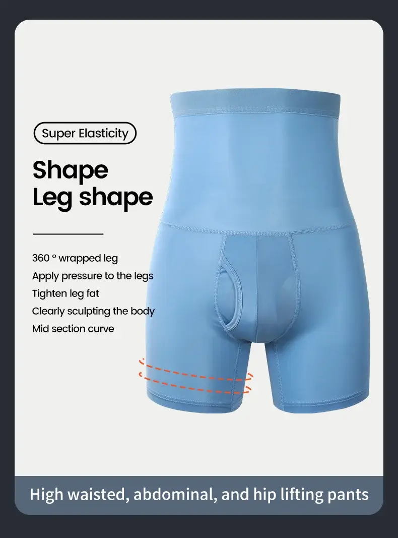 Men's sports underwear: high-waisted, belt-curving, plus-size, lengthened, anti-leg chafing, waist-protecting, flat-cut shorts