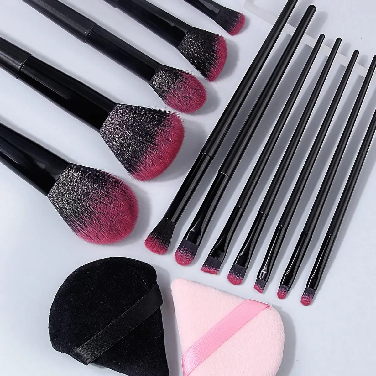 Hot Sale 14Pcs Kumpletong Makeup Brushes Kit Soft Skin-Friendly Fluffy Cosmetic Brushes na may Black at Pink Triangle Makeup Puffs