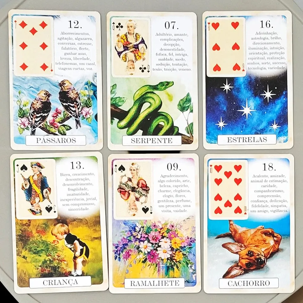 סיפון Classique Lenormand - 37 כרטיסי חיזוי בסגנון וינטג' - מהדורה פורטוגזית קלאסית Cardstock בלט כפול 9*6 ס"מ
