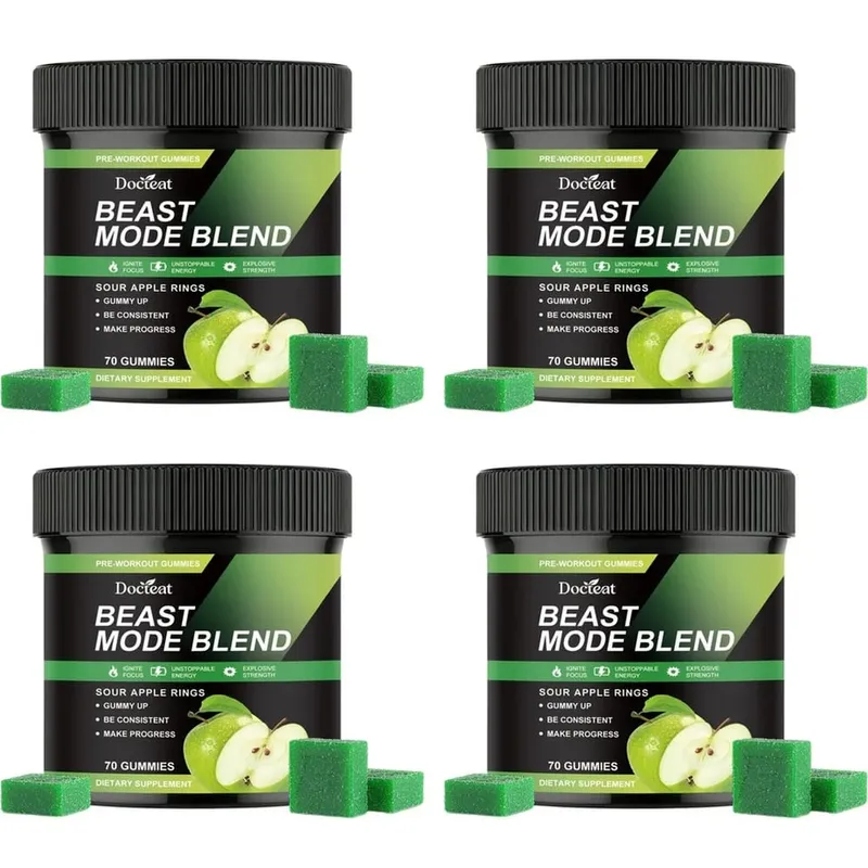 Docteat Beast Mode Blend Pre Workout Gummies Energy Focus & Endurance Support for Strength Training & Active Gym Days 70 Count