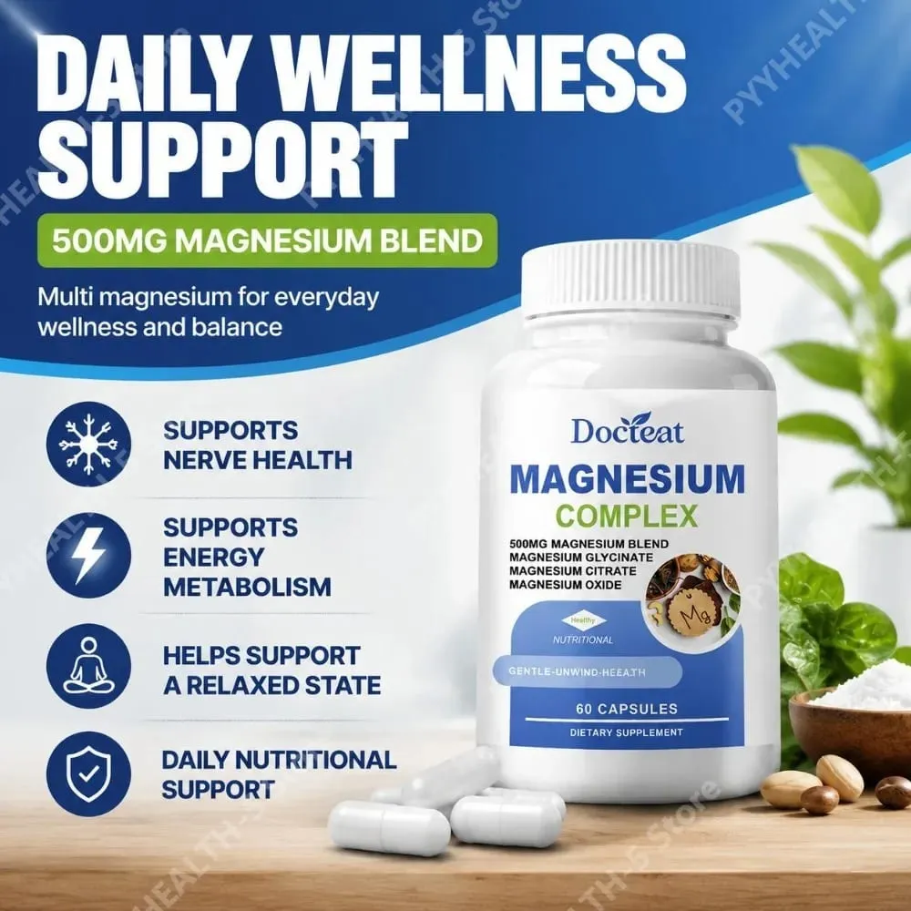 Κάψουλες Docteat Magnesium Complex με 500mg μείγμα μαγνησίου υποστηρίζει την υγεία των νεύρων και τον ενεργειακό μεταβολισμό καθημερινά 60 κάψουλες — image 4