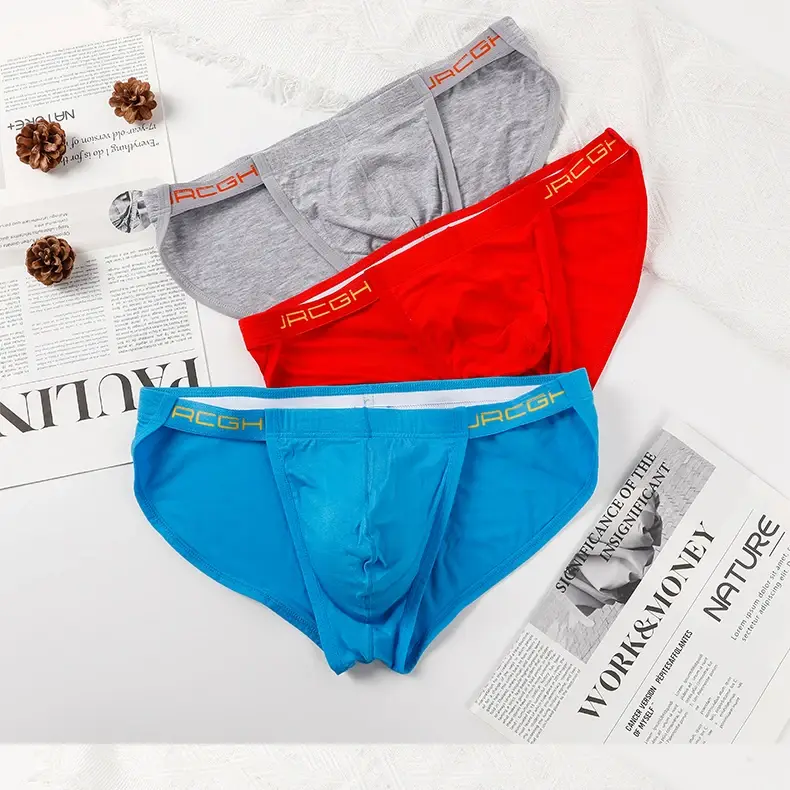 Mens Cotton Briefs Solid Color High Cut Hollow Low Waist Sexy Underwear Wholesale