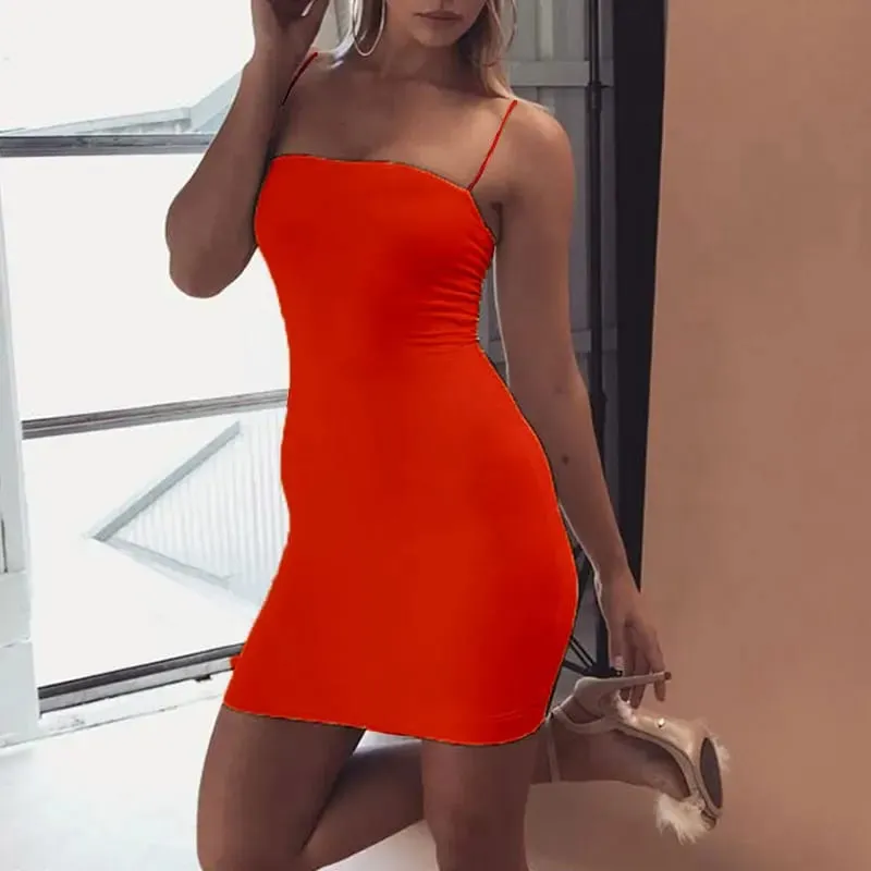 Γυναικείο Καλοκαιρινό εξώπλατο Bodycon Σέξι Μίνι Φόρεμα Y2k Μόδα Σπαγγέτι Φόρεμα με λουράκι Αμάνικο Μασίφ Leisure Κομψή φούστα Vestidos