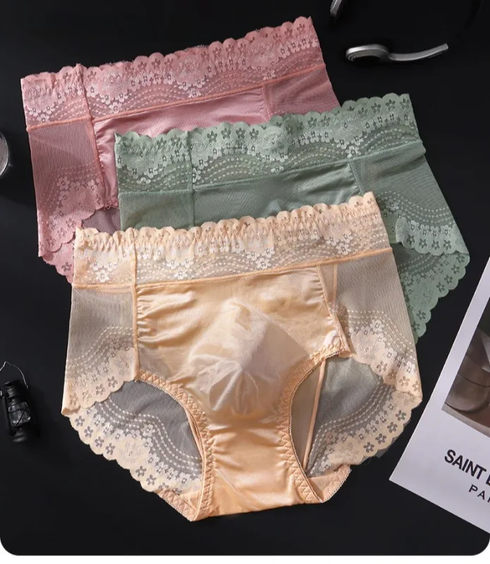 Flower Lace Mesh Hollow Out Sexy Men's Underwear Ice Silk Breathable Seamless Thin Triangle Pants Soft Traceless Male Briefs