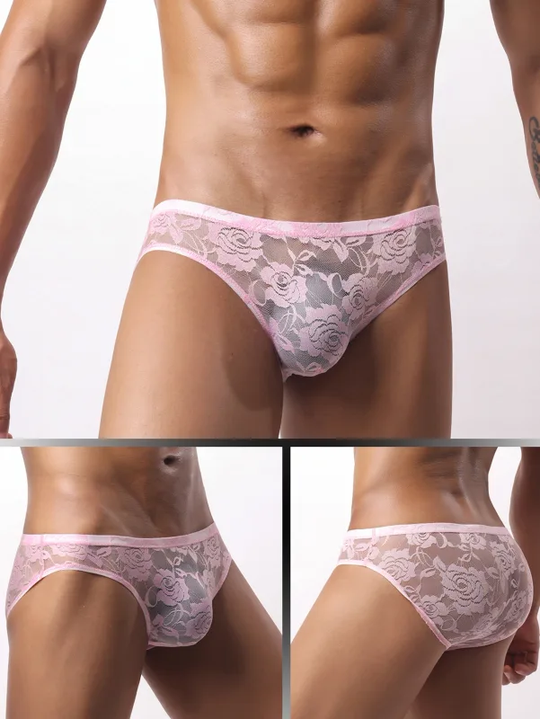 4pcs Sexy Men's Briefs Soft Breathable Lace Underwear Men's Hot Hips Transparent Jockstrap Sexy Colorful Undies Cueca E114