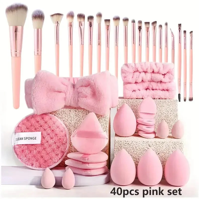20/40Pcs Makeup Brushes at Sponges Set Brown Makeup Puff Beauty Egg Headband Wristband Remover Kit Regalo sa Tool ng Makeup