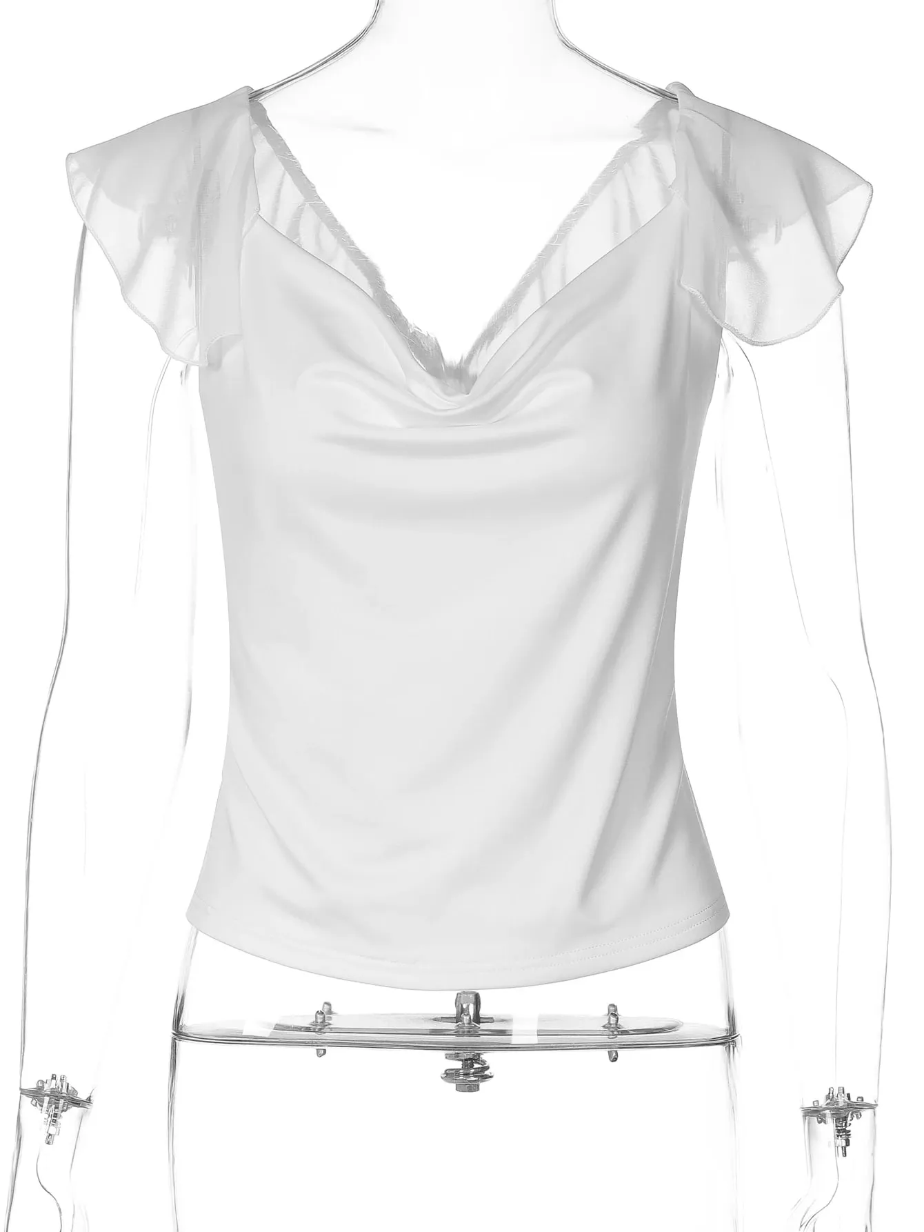 Dulzura Swinging Collar Backless Chiffon Patchwork Tank Top Γυναικεία μονόπλευρη σέξι περιστασιακή Y2K Top Party Vacation Beach Summer outfit