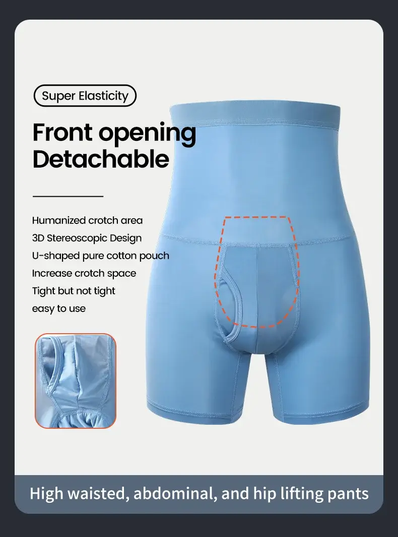 3PCS Men's sports underwear: high-waisted, belt-cinching, lengthened, anti-leg chafing, waist-protecting, flat-angle shorts