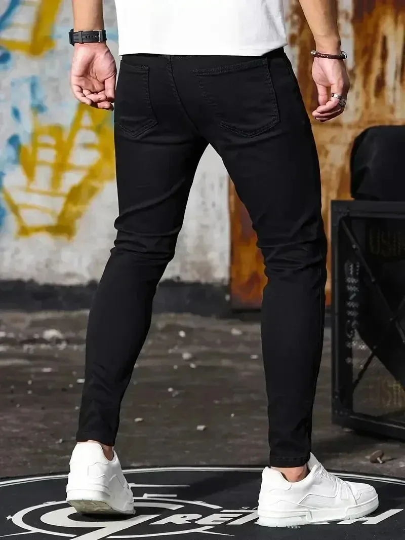 Férfi Farmer Stretch Skinny Farmer Nadrág Egyszínű Fekete Kék Tavaszi Luxus Utcai Harajuku Hip-Hop Stílus Slim Fit Nadrág Márka