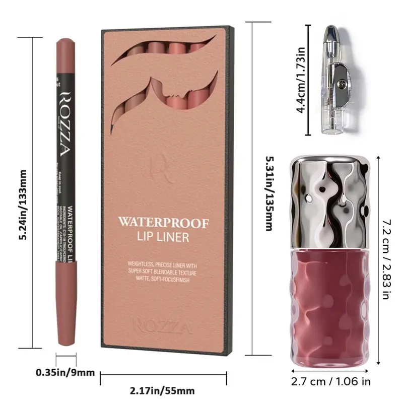 8pcs/set Daily Lip Beauty Set – 6 Blendable Lip Liners 1 Moisturizing Lip Gloss&1 Pencil Sharpener – Soft Long-Lasting Lip Kit