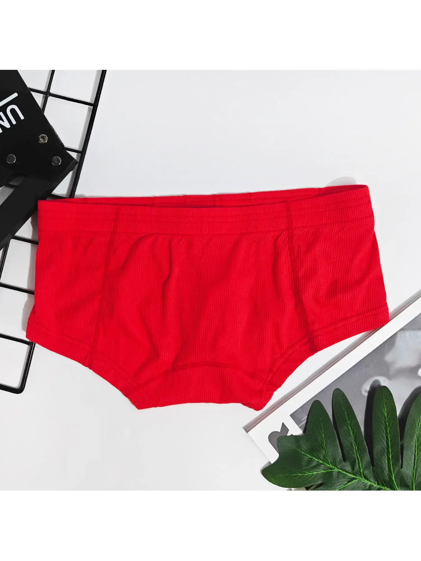 Men's Flat Underwear, Made of Synthetic Viscose, High Elasticity, Raised, Button Decoration, Comfortable Slim Fit Solid Color
