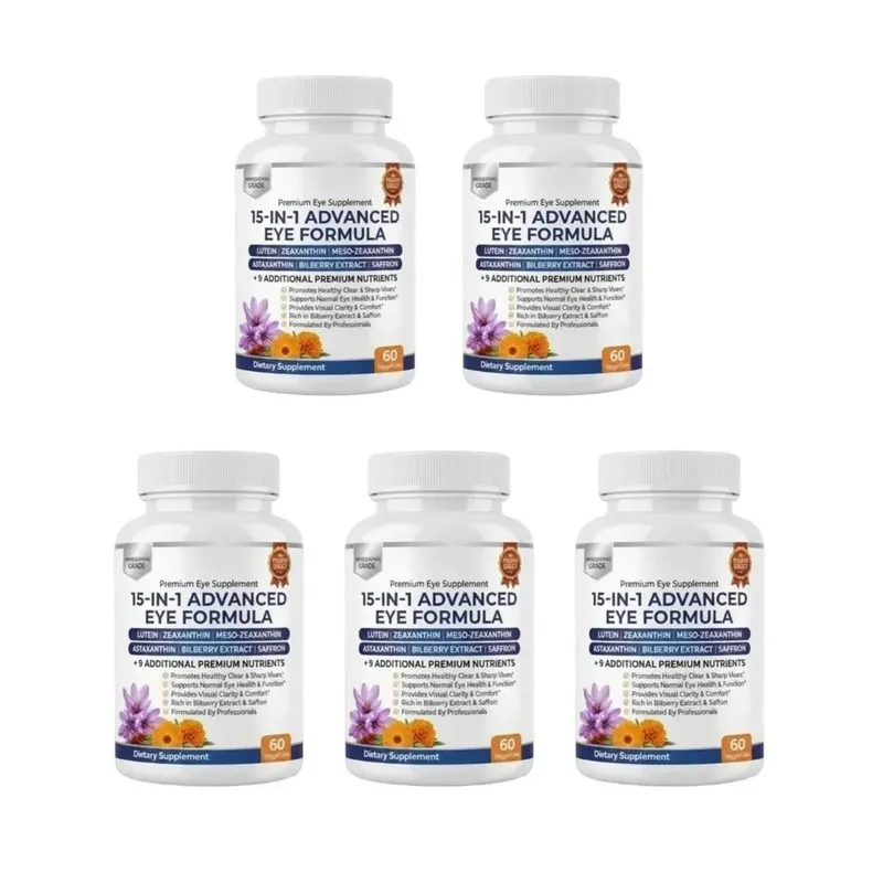 Premium 15-in-1 Advanced Eye Formula na may Lutein Zeaxanthin Astaxanthin Bilberry at Saffron ay sumusuporta sa Eye Wellness 60 Capsules