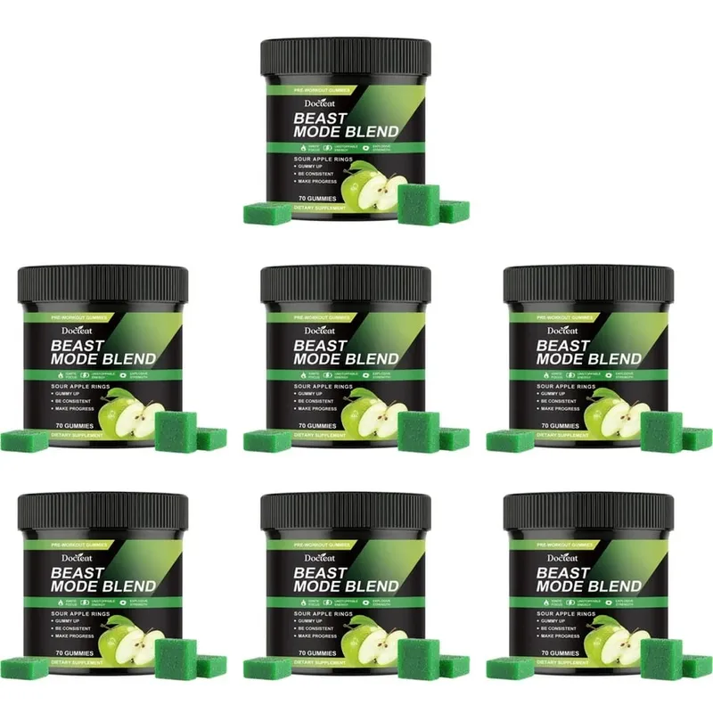 Docteat Beast Mode Blend Pre Workout Gummies Energy Focus & Endurance Support for Strength Training & Active Gym Days 70 Count