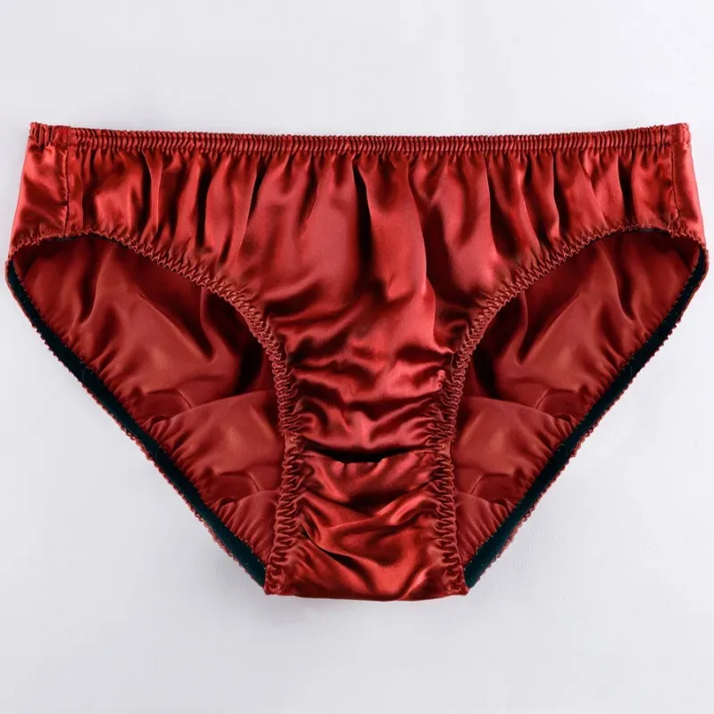 100% Mulberry Silk Men Sexy Underwear Wrinkle Briefs Breathable Male Panties Pure Silk Trigonometric Soft Man Underpants Summer