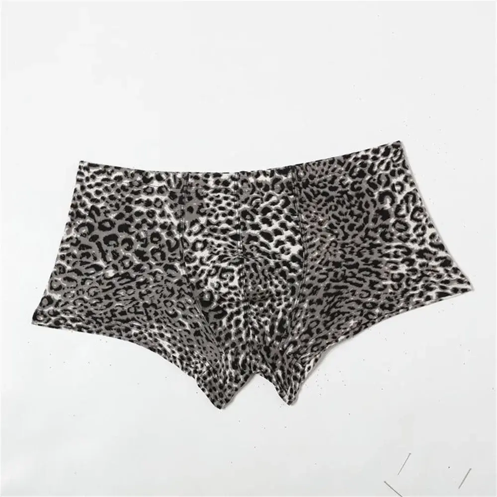 Men's Leopard Print Underwear Sexy Ice Silk Fabric Fashionable Boxers Personalized Male Trunk Shorts Plus Size