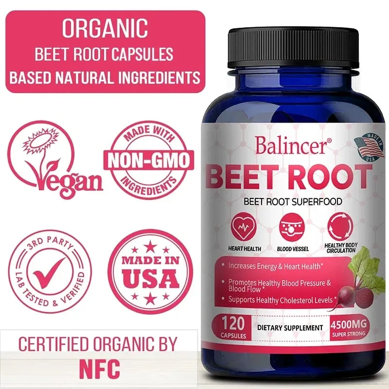 Balincer Organic Beetroot Extract Κάψουλες - Καλό για ενέργεια και αντοχή στην κυκλοφορία του αίματος Συμπλήρωμα για την υγεία της καρδιάς