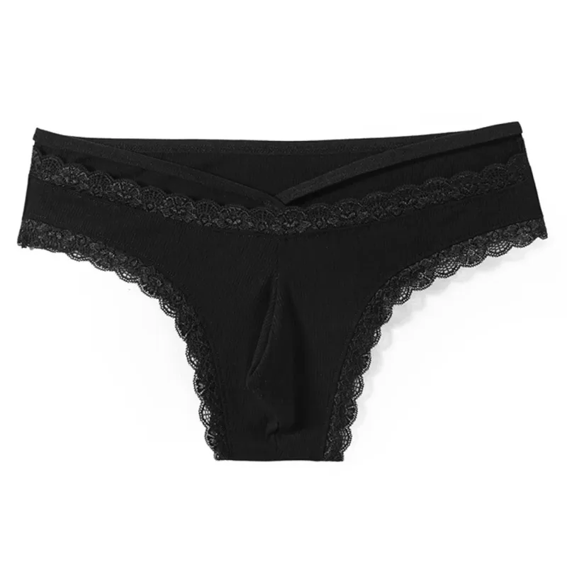 Men Lace Rrim Sissy Gay Seamless Briefs Underwear Mid Waist Bulge Pouch Lingerie Solid Men's Lace Edge Lingerie