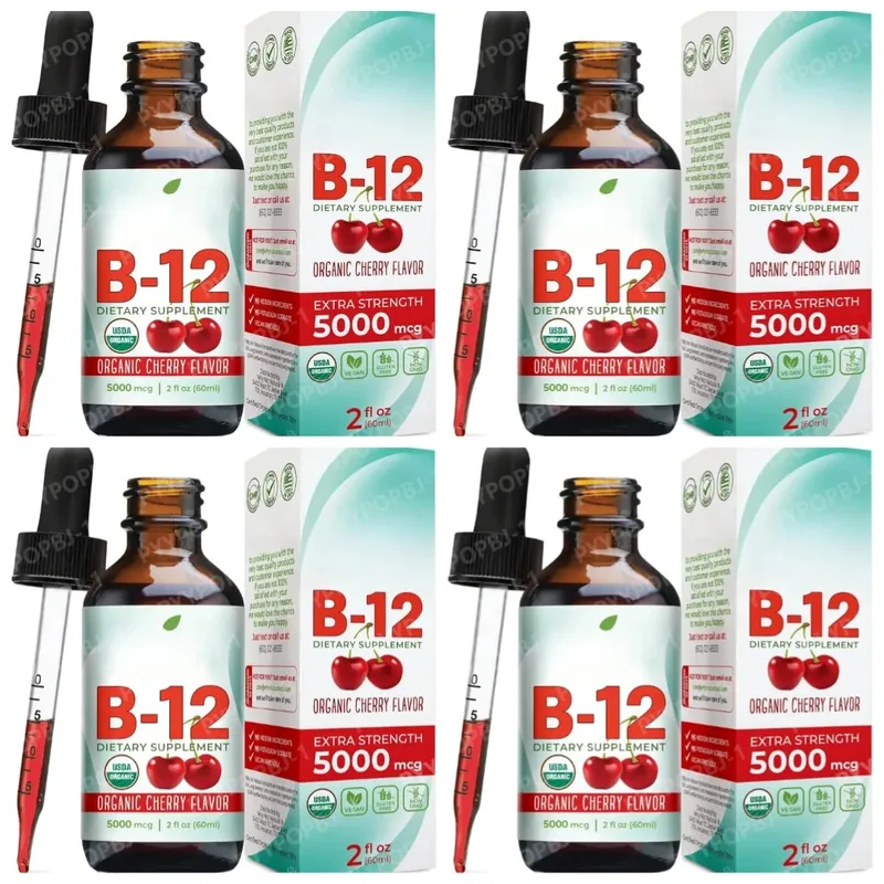 Methylcobalamin B12 Drops 5000mcg Βιταμίνη Β12 Υγρό Υπογλώσσιο Συμπλήρωμα Γεύσης Κεράσι Vegan Χωρίς Ζάχαρη Καθημερινή Διατροφή 60ml