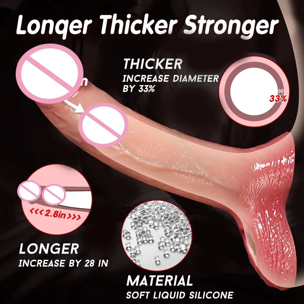 Male Realistic Remote Control Big Penis Ring Extender Cock Enlarged Stretchable Powerful Vibrator Silicone Soft & Stretchable Dick Training Stronger Delay Ejaculation Cock Ring Condom Silicone Couple Adult Sex Toys For Men Supplies 18+