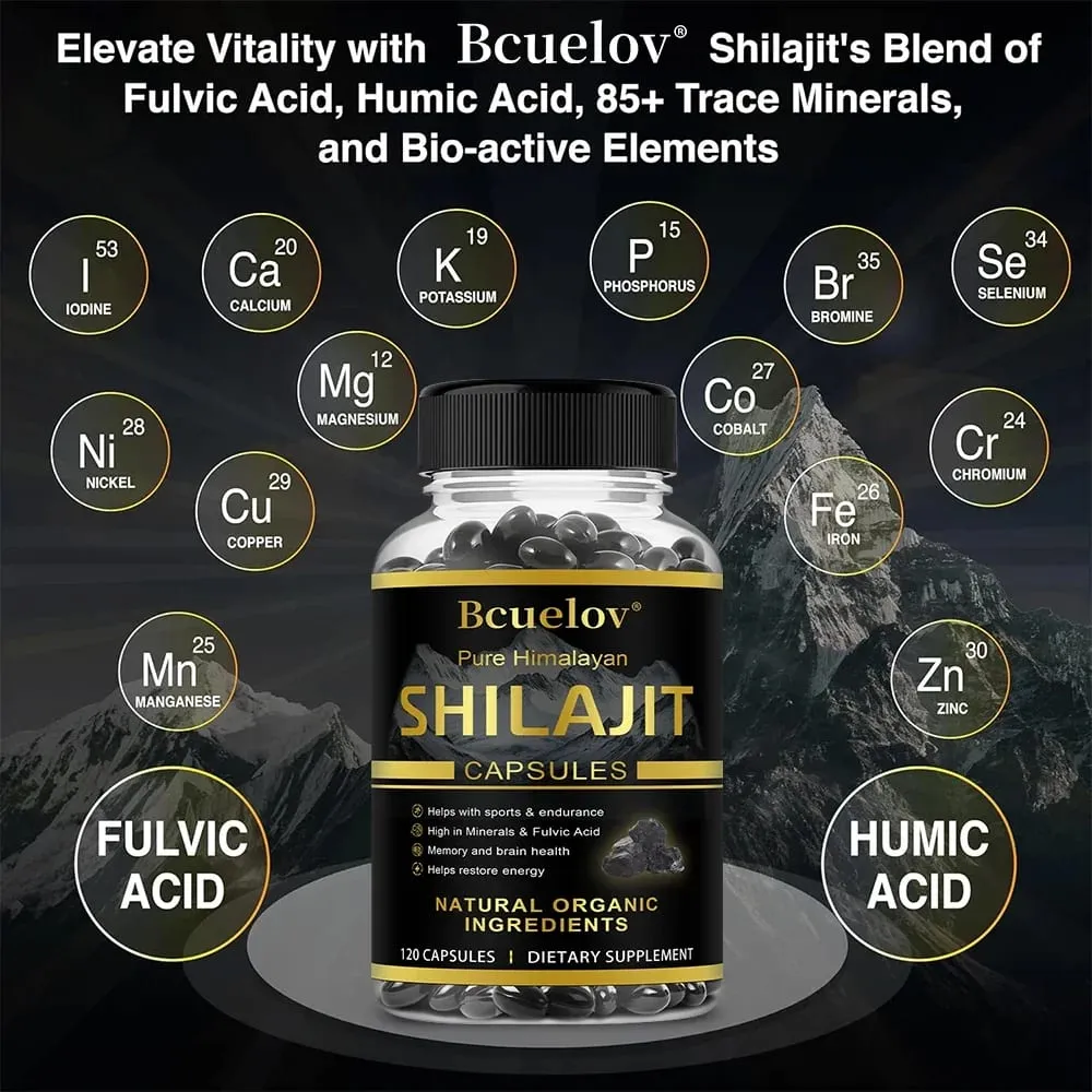Shilajit Original Shilajits Capsule High Purity Mineral Supplements with 85+Trace Minerals Enhance Energy & Resist Stress