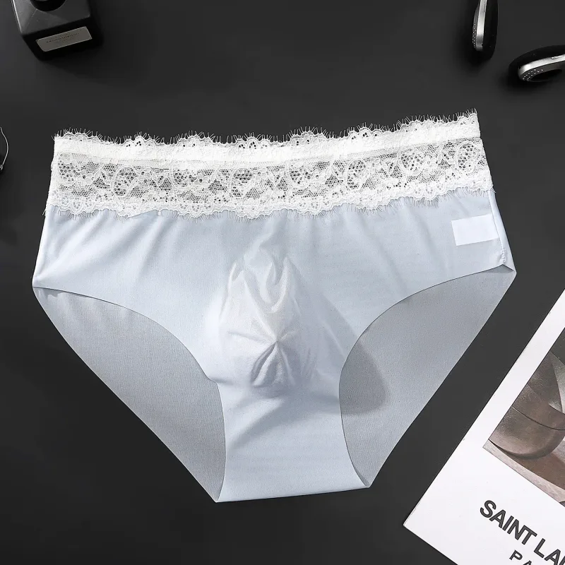 Lace Edge Ice Silk Men's Triangle Pants Traceless Breathable Thin Men's Underwear Low Waist Soft Seamless Comfort Male Briefs