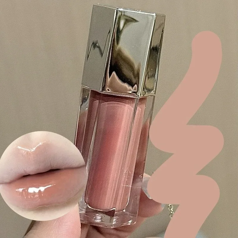 Ice Transparent Brown Lip Gloss Moisturizing Glossy Liquid Lipstick Water Light Glass Mirror Lip Glaze Long-lasting Beauty Lips
